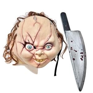 Vintage Chucky Mask Prop Knife Bride of Chucky Rubber Latex Halloween Adult Mask